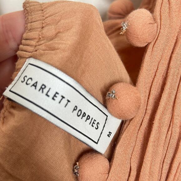 SCARLETT POPPIES Pom Pom Cotton Gauze Maxi Dress Clay Tan Sz M {D16} - Picture 7 of 8